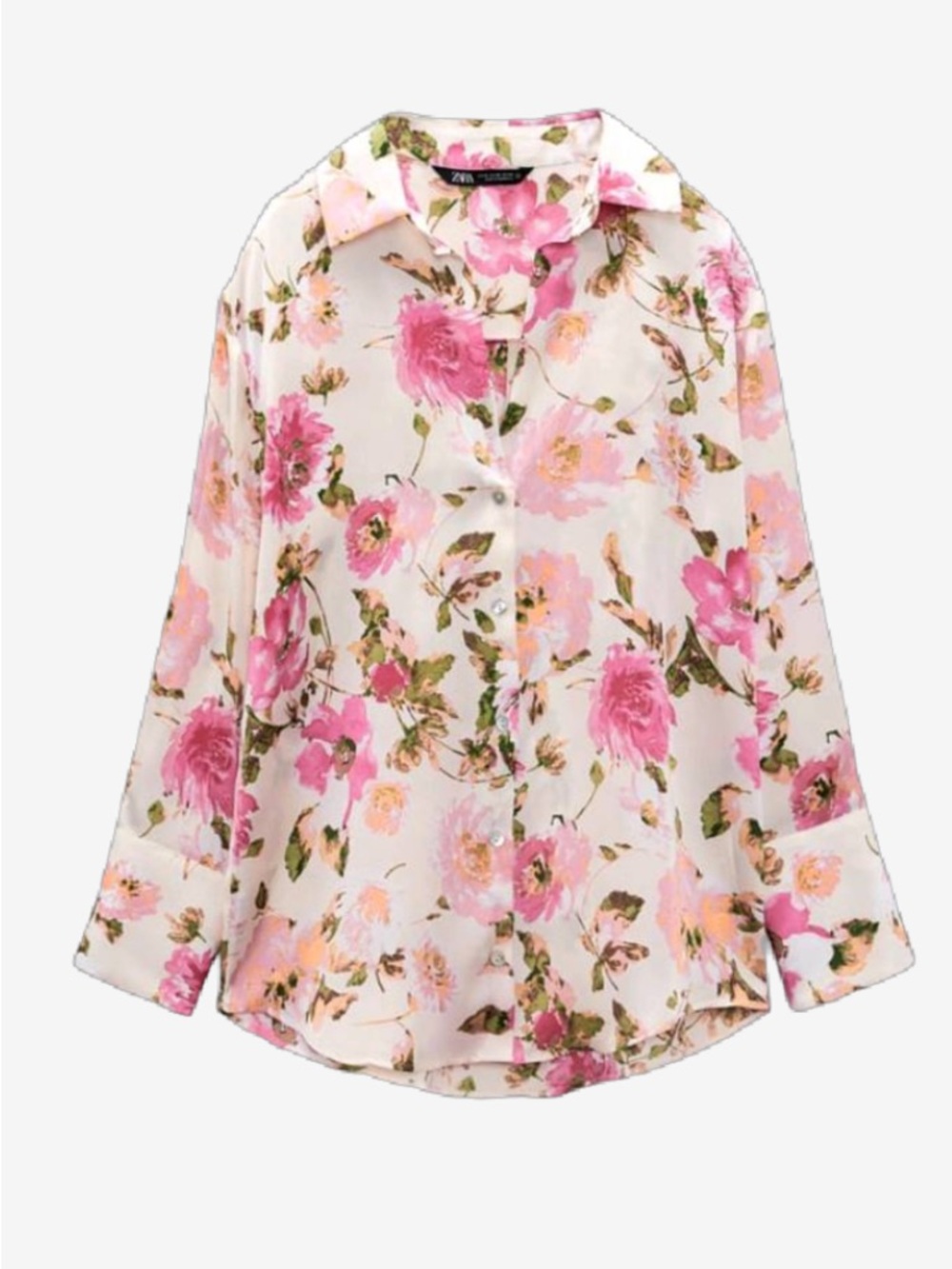 NWOT Zara Pink Floral Silly Button-Down Shirt/Blouse Size Medium